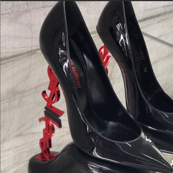 Saint Laurent Opyum 110 Black patent leather YSL Logo pointed heel - Picture 1 of 6